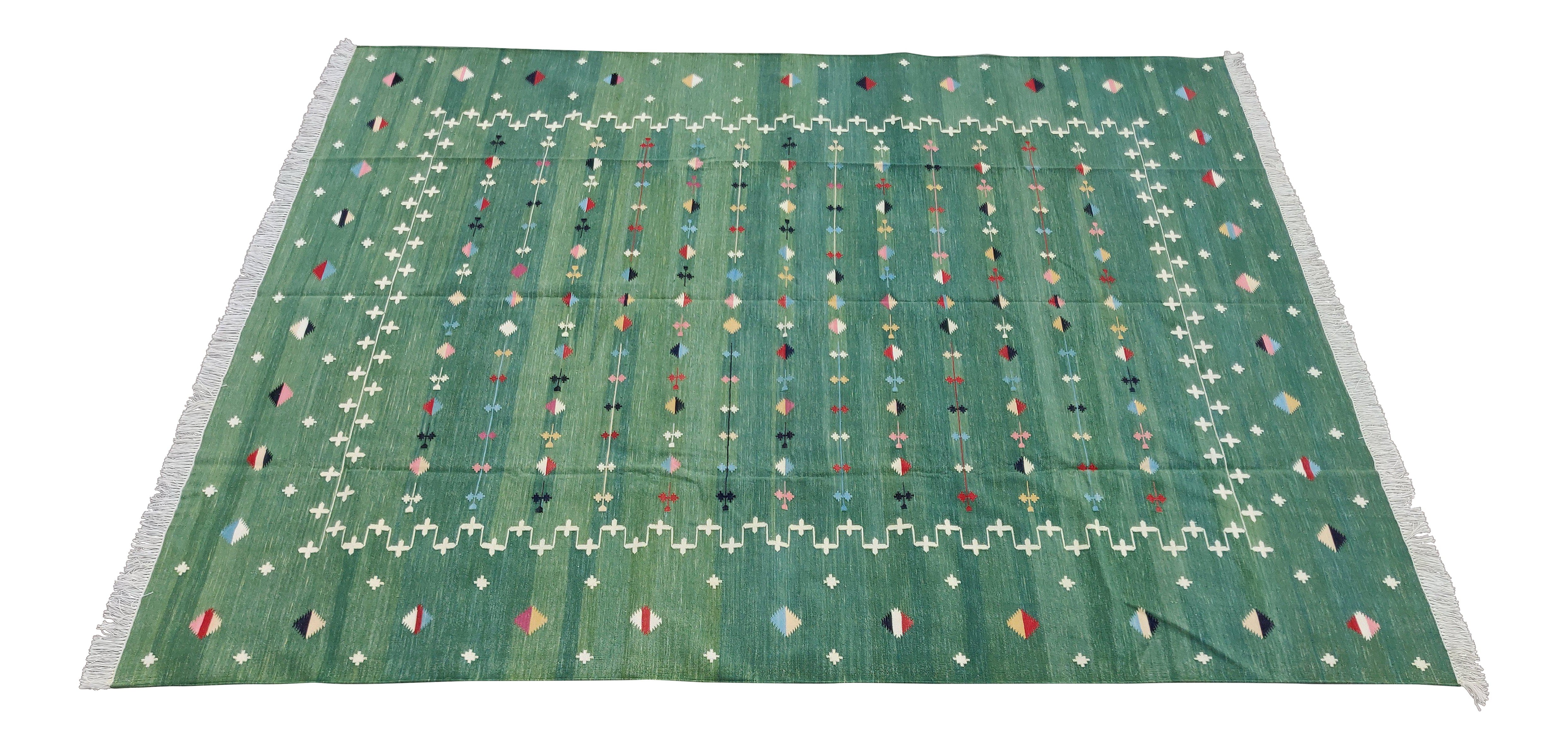 Modern Handmade Cotton Forest Green And White Shooting Star Rug