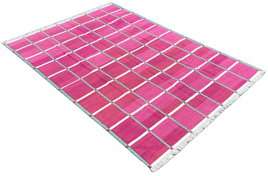 Modern Handmade Cotton Checked Rug