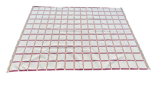 Modern Handmade Cotton Checked Rug