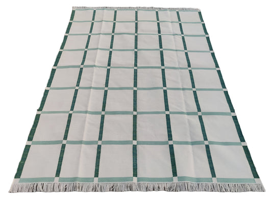 Modern Handmade Cotton Checked Rug