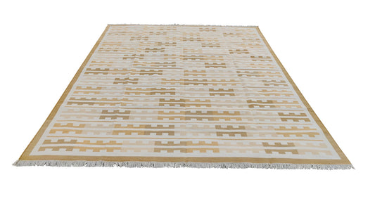 Modern Handmade Cotton Yellow and White Marianne Striped Rug