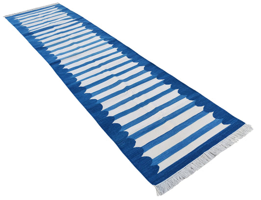 Modern Handmade Cotton Blue And White Striped Runner