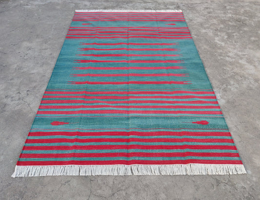 Modern Handmade Cotton Red Striped Rug