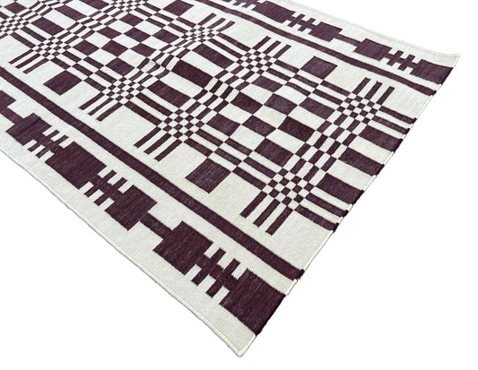 Modern Handmade Cotton Brown And Cream Geometric Runner-6518
