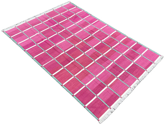 Modern Handmade Cotton Checked Rug