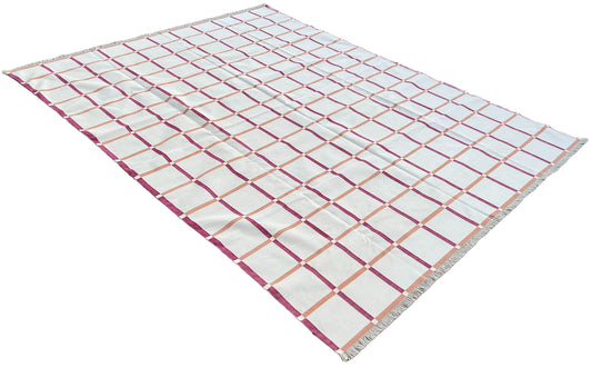 Modern Handmade Cotton Checked Rug
