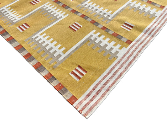 Modern Handmade Cotton Flat Weave Mustard Geometric Marianne Rug-6468