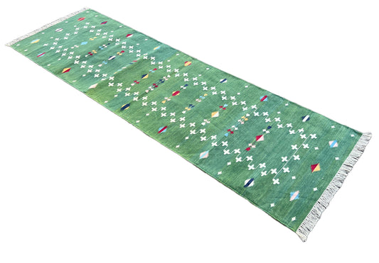 Modern Handmade Cotton Forest Green Shooting Star Runner