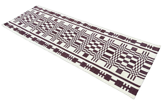 Modern Handmade Cotton Brown And Cream Geometric Runner-6518