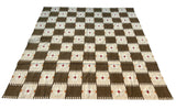 Modern Handmade Woolen Brown, Cream, Red And Mustard Geometric Rug-6803
