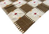 Modern Handmade Woolen Brown, Cream, Red And Mustard Geometric Rug-6803