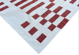 Handmade Cotton Terracotta And White Flat Weave Striped Rug-6495