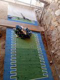 Modern Handmade Cotton Forest Green, Cream And Blue Zig Zag Striped Area Rug-6852