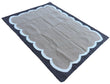 Modern Handmade Cotton Beige, Cream and Coffee Brown Scalloped Rug-6796