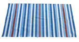 Modern Handmade Cotton Sky Blue, Red And White Striped Dhurrie Runner-6793