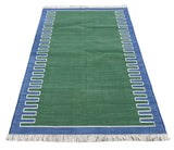 Modern Handmade Cotton Forest Green, Cream And Blue Zig Zag Striped Area Rug-6852