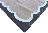 Modern Handmade Cotton Beige, Cream and Coffee Brown Scalloped Rug-6796
