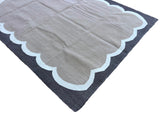 Modern Handmade Cotton Beige, Cream and Coffee Brown Scalloped Rug-6796