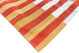 Modern Handmade Cotton Mustard, Cream And Terracotta Striped Area Rug-6755