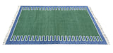 Modern Handmade Cotton Forest Green, Cream And Blue Zig Zag Striped Area Rug-6852