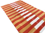 Modern Handmade Cotton Mustard, Cream And Terracotta Striped Area Rug-6755