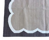 Modern Handmade Cotton Beige, Cream and Coffee Brown Scalloped Rug-6796