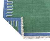 Modern Handmade Cotton Forest Green, Cream And Blue Zig Zag Striped Area Rug-6852