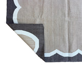Modern Handmade Cotton Beige, Cream and Coffee Brown Scalloped Rug-6796