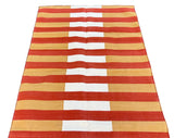 Modern Handmade Cotton Mustard, Cream And Terracotta Striped Area Rug-6755