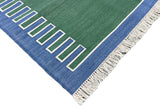 Modern Handmade Cotton Forest Green, Cream And Blue Zig Zag Striped Area Rug-6852