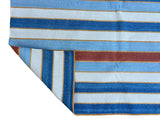 Modern Handmade Cotton Sky Blue, Red And White Striped Dhurrie Runner-6793