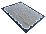 Modern Handmade Cotton Beige, Cream and Coffee Brown Scalloped Rug-6796
