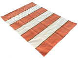Modern Handmade Cotton Orange, Cream And Tan Striped Area Rug-6812