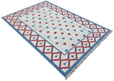 Modern Handmade Cotton Sky Blue, Cream And Terracotta Area Star Rug-6843