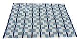 Modern Handmade Cotton Rug, 4x6 White And Blue Star And Dash Striped Rug-6846