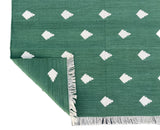 Modern Handmade Cotton Forest Green And White Leaf Patterned Area Rug-6851