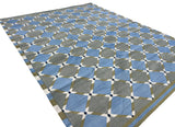 Modern Handmade Cotton Grey, Blue, Cream And Green Geometric Area Rug-6834