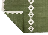 Modern Handmade Woolen Olive Green And White Diamond Rug-6845