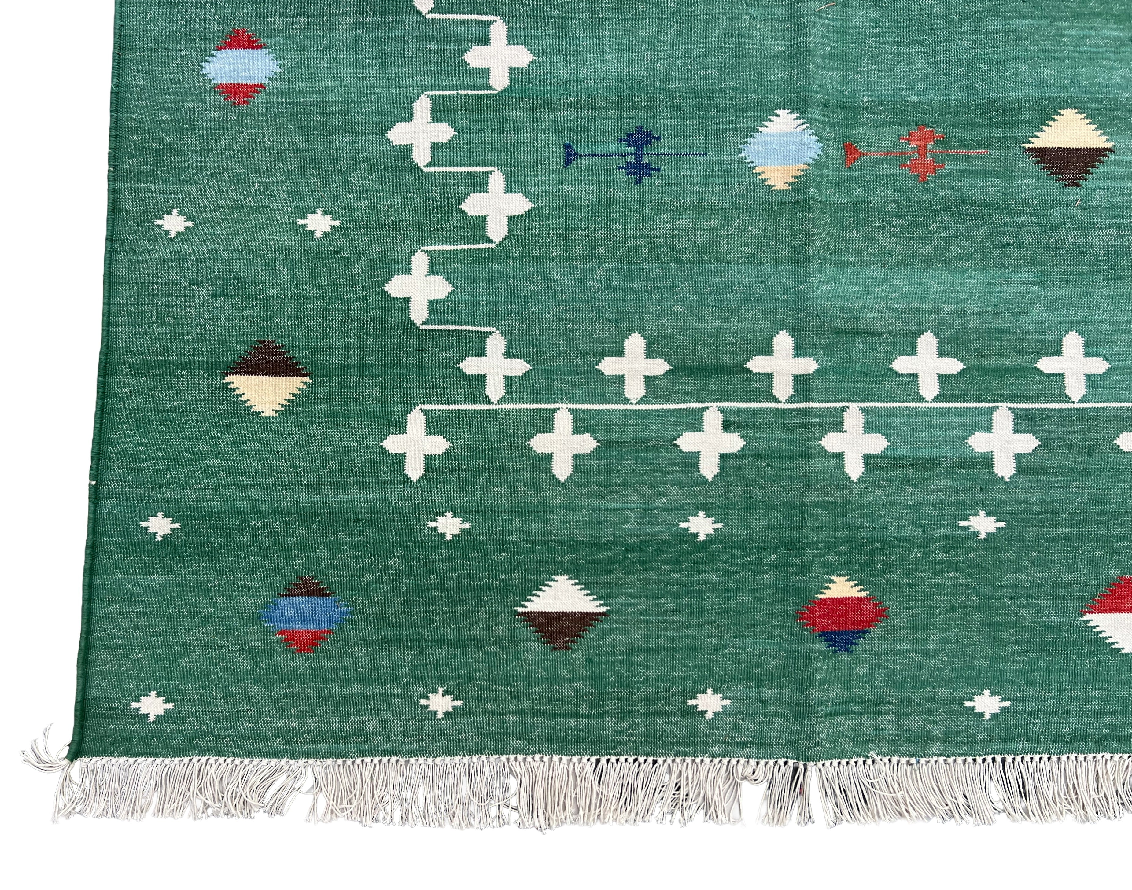 Modern Handmade Cotton Forest Green And White Shooting Star Rug-6814