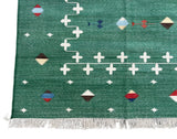 Modern Handmade Cotton Forest Green And White Shooting Star Rug-6814