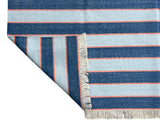 Modern Handmade Cotton Sky Blue And Orange Striped Area Rug-6830
