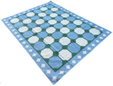 Modern Handmade Cotton Sky Blue And Green Geometric Swedish Star Rug-6813