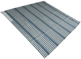 Modern Handmade Thick Woolen Sky Blue And White Striped Rug-6833