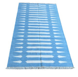 Modern Handmade Cotton Sky Blue And White Striped Dhurrie Runner-6792