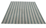 Modern Handmade Woolen Greyish Blue And White Striped Rug-6836