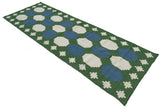Modern Handmade New Zealand Wool Moss Green, Cream And Sky Blue Geometric Runner-6838