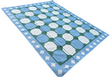 Modern Handmade Cotton Sky Blue And Green Geometric Swedish Star Rug-6813