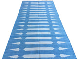 Modern Handmade Cotton Sky Blue And White Striped Dhurrie Runner-6792