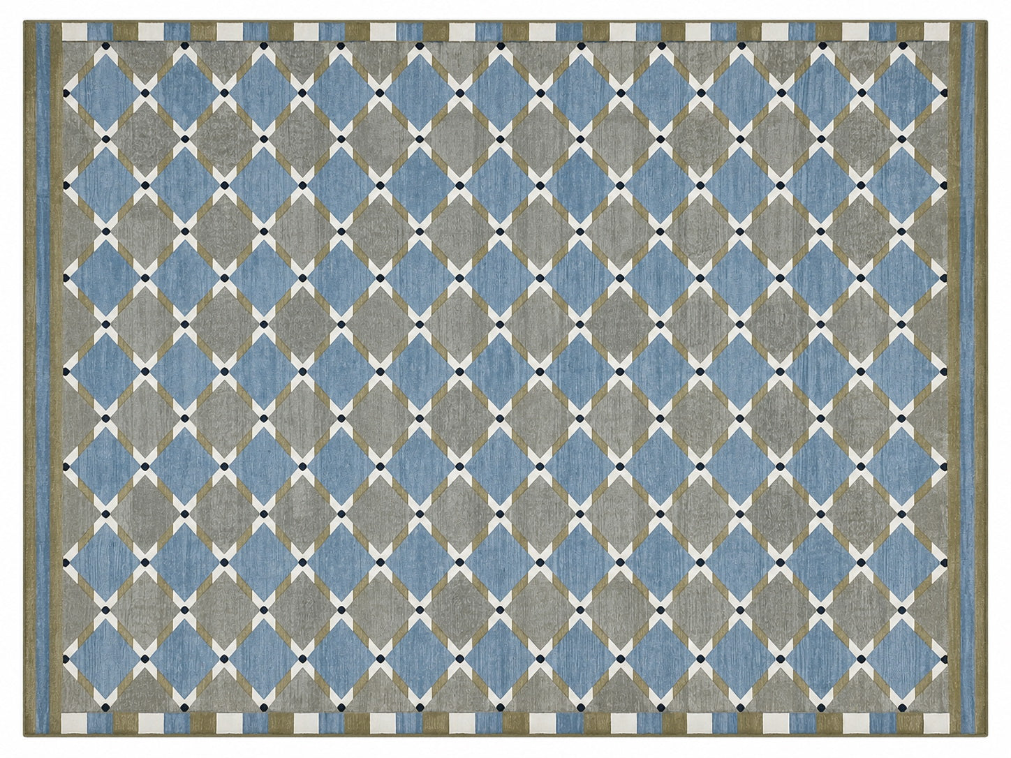 Modern Handmade Cotton Grey, Blue, Cream And Green Geometric Area Rug-6834