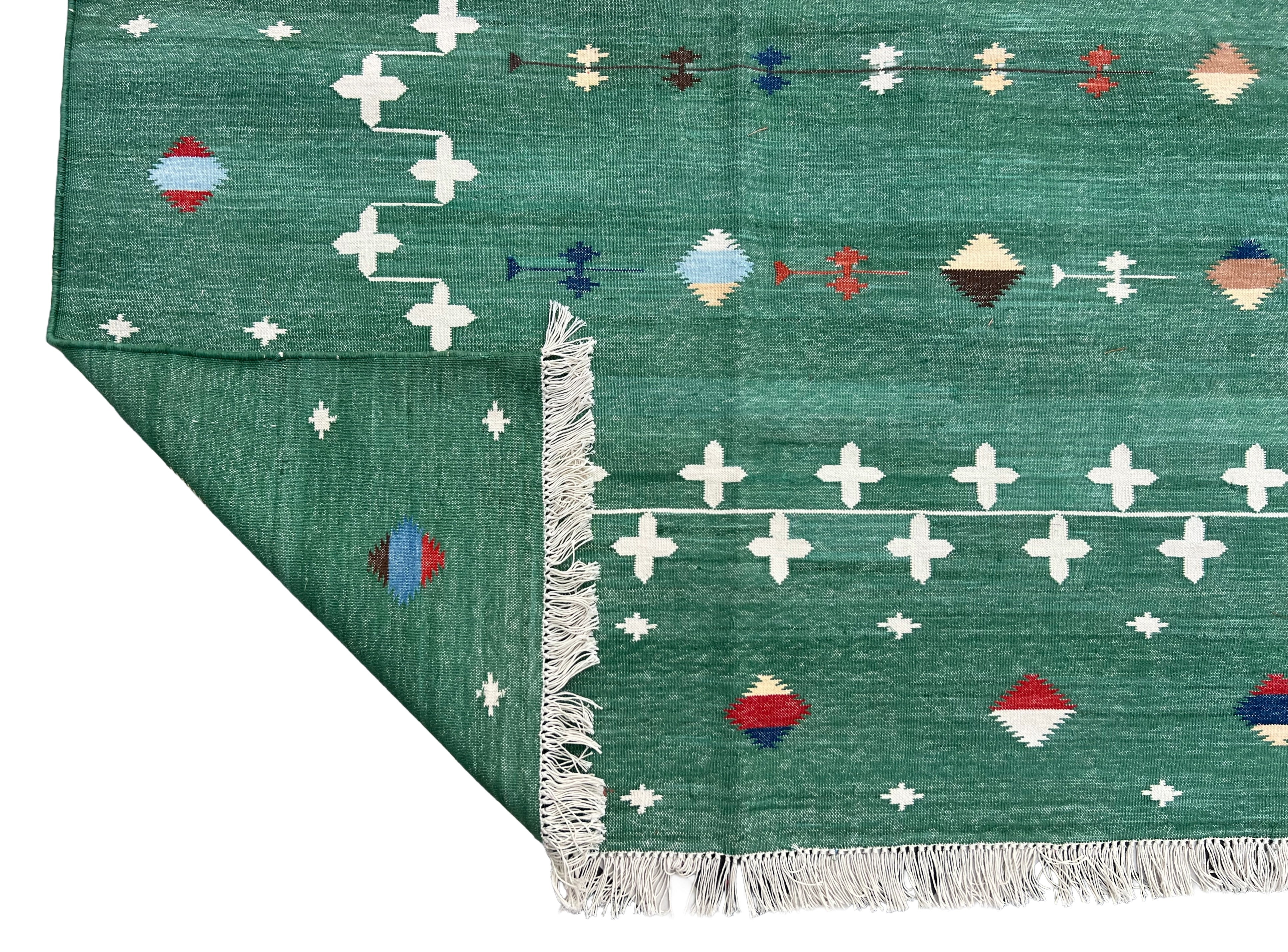 Modern Handmade Cotton Forest Green And White Shooting Star Rug-6814